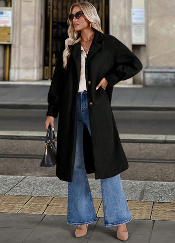 Черное демисезонное Пальто однобортное SHEIN