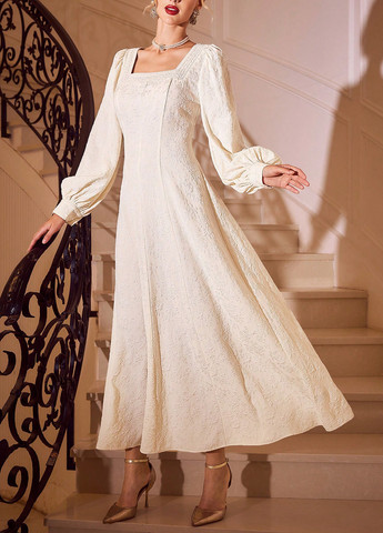 Кремова святковий, вечірня, кежуал сукня кльош SHEIN однотонна