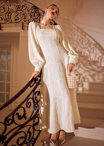 Кремова святковий, вечірня, кежуал сукня кльош SHEIN однотонна