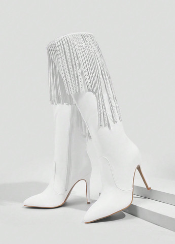 Осенние сапоги SHEIN со стразами, с бахромой