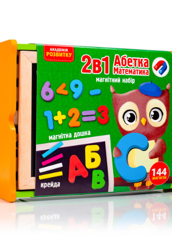Магнітний набір 2 в 1 "Абетка та математика" в дерев'яній коробці VT5411-17 (укр) Vladi toys (255374395)