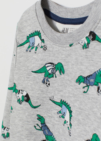 H&M світшот динозавр сірий кежуал бавовна, трикотаж