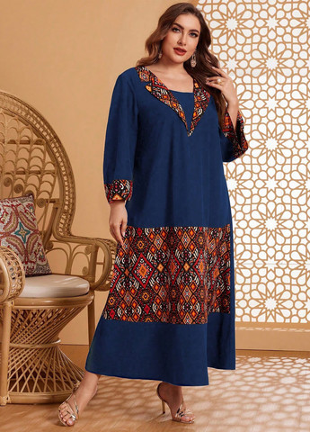 Темно-синя кежуал сукня оверсайз SHEIN з геометричним візерунком