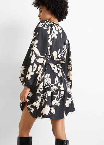 Чорна кежуал сукня а-силует C&A з квітковим принтом