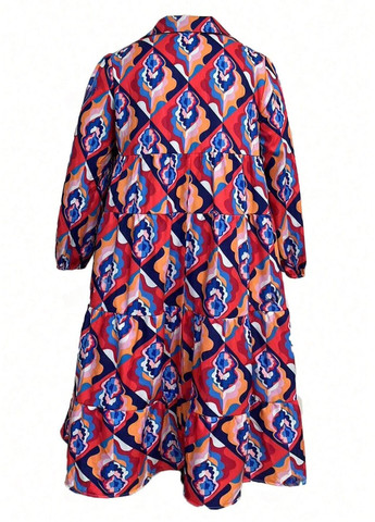 Комбинированное кэжуал платье оверсайз, рубашка SHEIN с геометрическим узором