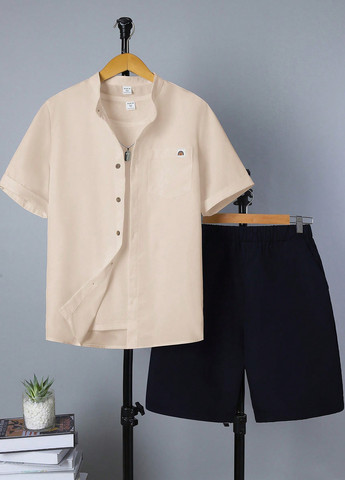 Бежевий літній костюм (сорочка, шорти) з сорочкою, з шортами SHEIN