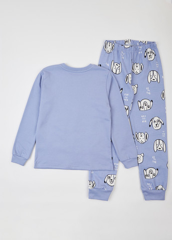 Голубая зимняя пижама (лонгслив, брюки) Фламинго