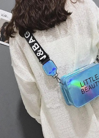 Жіноча дитяча прямокутна голографічна сумка крос-боді через плече LITTLE BEAUTY блакитна синя No Brand (252994922)