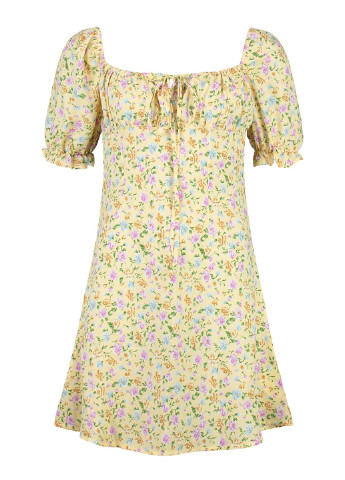 Бежевое кэжуал платье в стиле ампир Boohoo с цветочным принтом