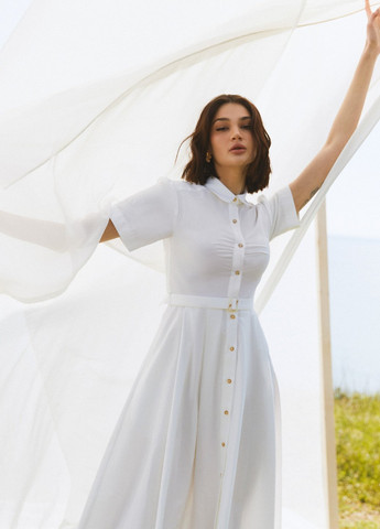 Молочное кэжуал платье рубашка Gepur однотонное