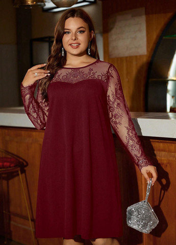 Бордова святковий, коктейльна сукня а-силует SHEIN однотонна