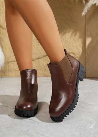 Осенние ботильоны челси SHEIN на тракторной подошве из искусственной кожи