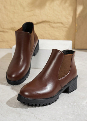 Осенние ботильоны челси SHEIN на тракторной подошве из искусственной кожи