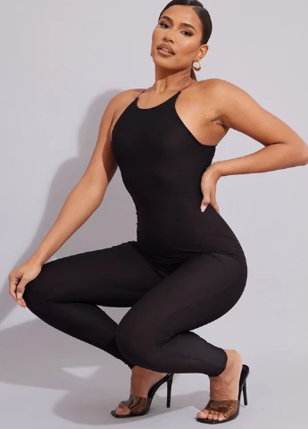 Комбінезон PrettyLittleThing комбінезон-брюки однотонний чорний спортивний поліестер, трикотаж