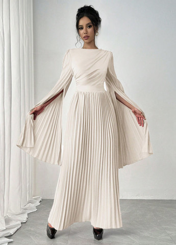 Кремова вечірня, кежуал сукня плісована SHEIN однотонна