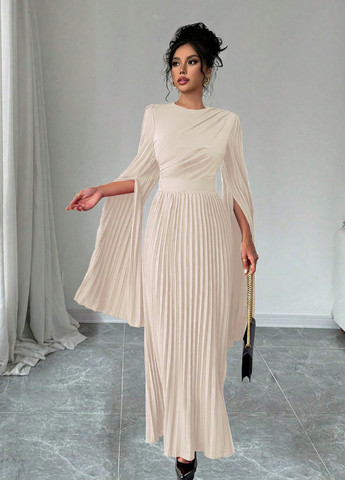 Кремова вечірня, кежуал сукня плісована SHEIN однотонна