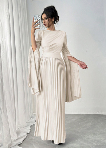 Кремова вечірня, кежуал сукня плісована SHEIN однотонна