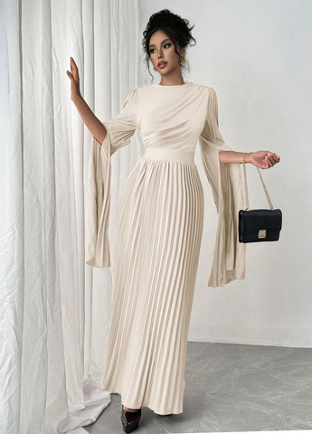 Кремова вечірня, кежуал сукня плісована SHEIN однотонна