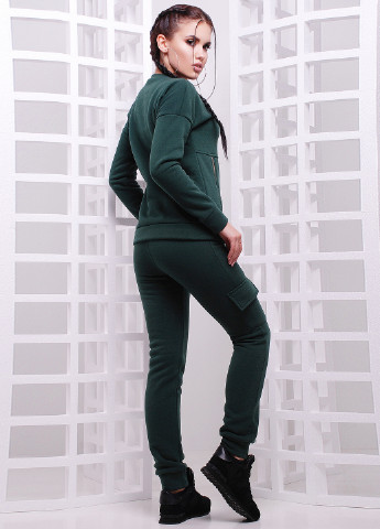 Костюм (свитшот, брюки) Fashion Up брючный однотонный темно-зелёный кэжуал