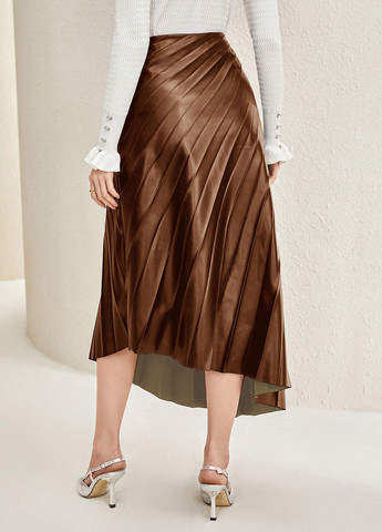 Коричневая кэжуал однотонная юбка SHEIN плиссе