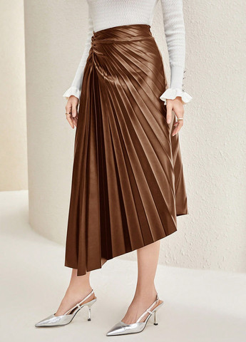 Коричневая кэжуал однотонная юбка SHEIN плиссе