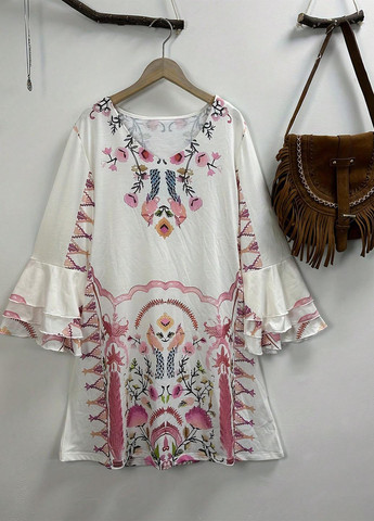 Білий святковий, кежуал сукня а-силует SHEIN з малюнком