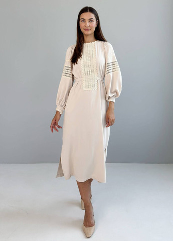 Кремовое праздничный, кэжуал платье а-силуэт No Brand однотонное