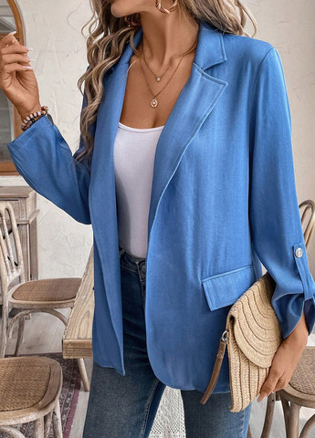 Темно-голубой женский жакет SHEIN однотонный - демисезонный