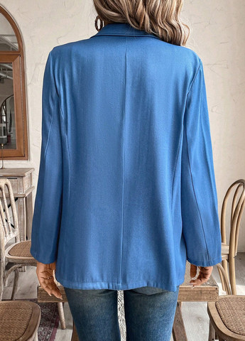 Темно-голубой женский жакет SHEIN однотонный - демисезонный