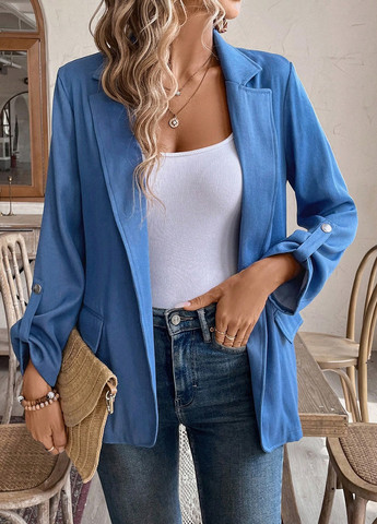 Темно-голубой женский жакет SHEIN однотонный - демисезонный