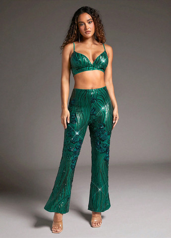 Зелёный топ бюстгальтер SHEIN без косточек полиэстер