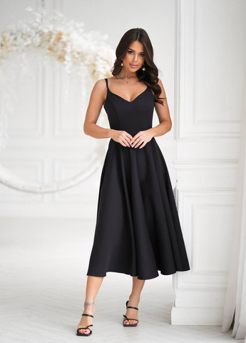 Черное коктейльное, вечернее платье с юбкой-солнце No Brand однотонное