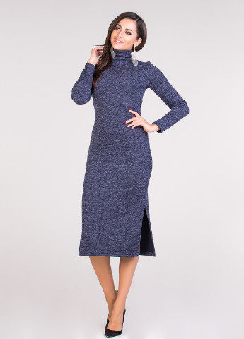 Темно-синее кэжуал платье с длинным рукавом Ravol меланжевое