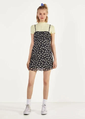 Чорна сукня літо,чорний в квіти, Bershka