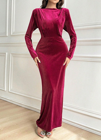 Бордовое вечернее платье SHEIN однотонное