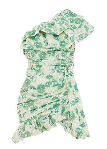 Зеленое кэжуал платье на одно плечо PrettyLittleThing с цветочным принтом