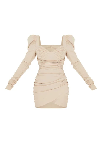 Светло-бежевое кэжуал платье PrettyLittleThing однотонное