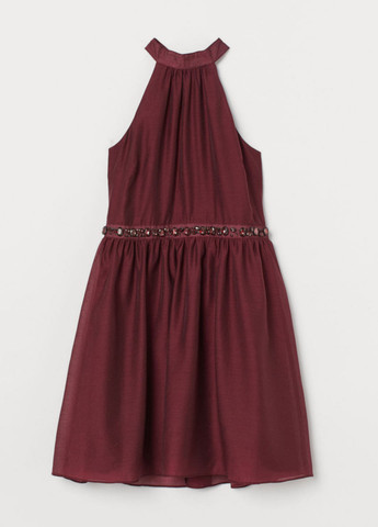 Бордова коктейльна сукня з відкритими плечима H&M однотонна