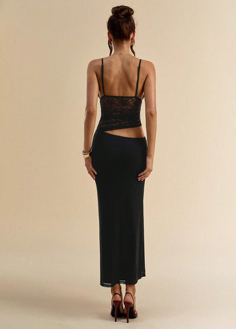 Чорна вечірня сукня з відкритою спиною SHEIN однотонна