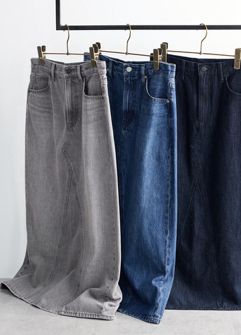 Синяя джинсовая однотонная юбка Uniqlo карандаш