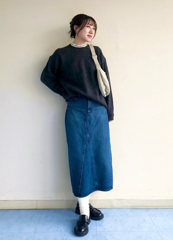 Синяя джинсовая однотонная юбка Uniqlo карандаш