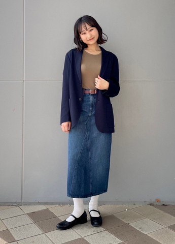 Синяя джинсовая однотонная юбка Uniqlo карандаш