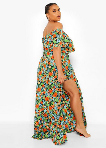 Комбинированное кэжуал платье с открытыми плечами Boohoo с цветочным принтом