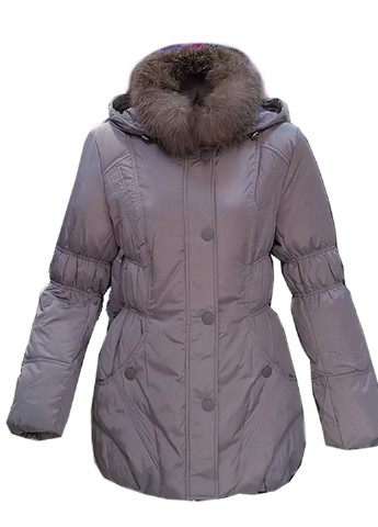 Світло-лілова зимня пуховик з капюшоном з хутром лисиці City Classic