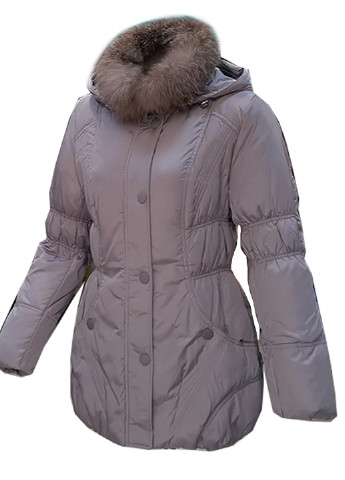 Світло-лілова зимня пуховик з капюшоном з хутром лисиці City Classic
