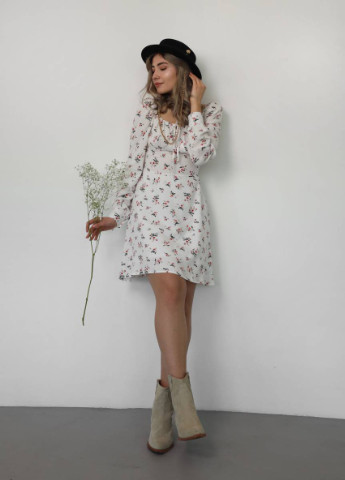 Молочное вечернее платье "" в цветочный принт romashka, молочный+, xs 12801 Ромашка с цветочным принтом