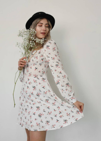 Молочное вечернее платье "" в цветочный принт romashka, молочный+, xs 12801 Ромашка с цветочным принтом