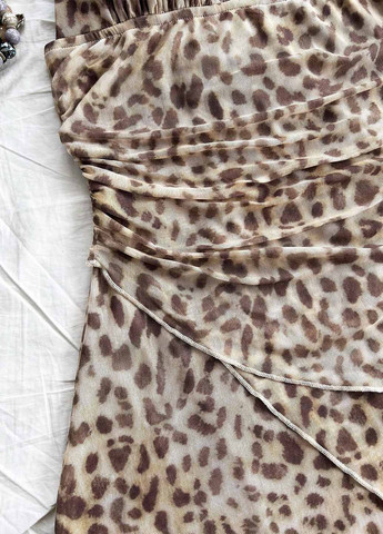 Коричневое кэжуал платье а-силуэт, с открытой спиной SHEIN леопардовый