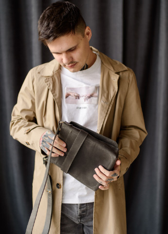 Чоловіча сумка месенджер через плече ручної роботи з натуральної вінтажної шкіри сірого кольору Boorbon (253412648)