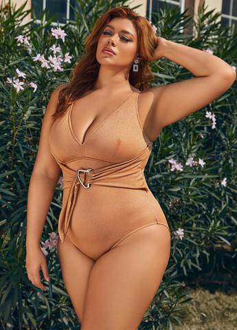 Золотой летний купальник слитный SHEIN